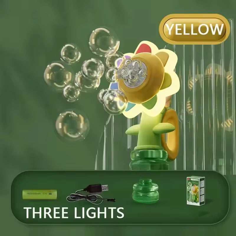 3-Speed Adjustment Sunflower Bubble Machine Adjustment Automatic Portable Blowing Bubble Bath Toy Night Light Birthday Party