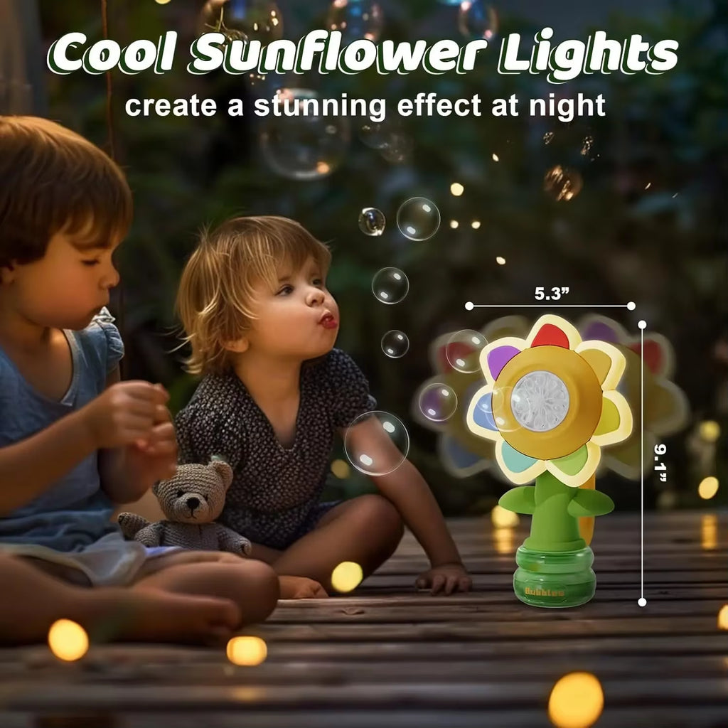 3-Speed Adjustment Sunflower Bubble Machine Adjustment Automatic Portable Blowing Bubble Bath Toy Night Light Birthday Party