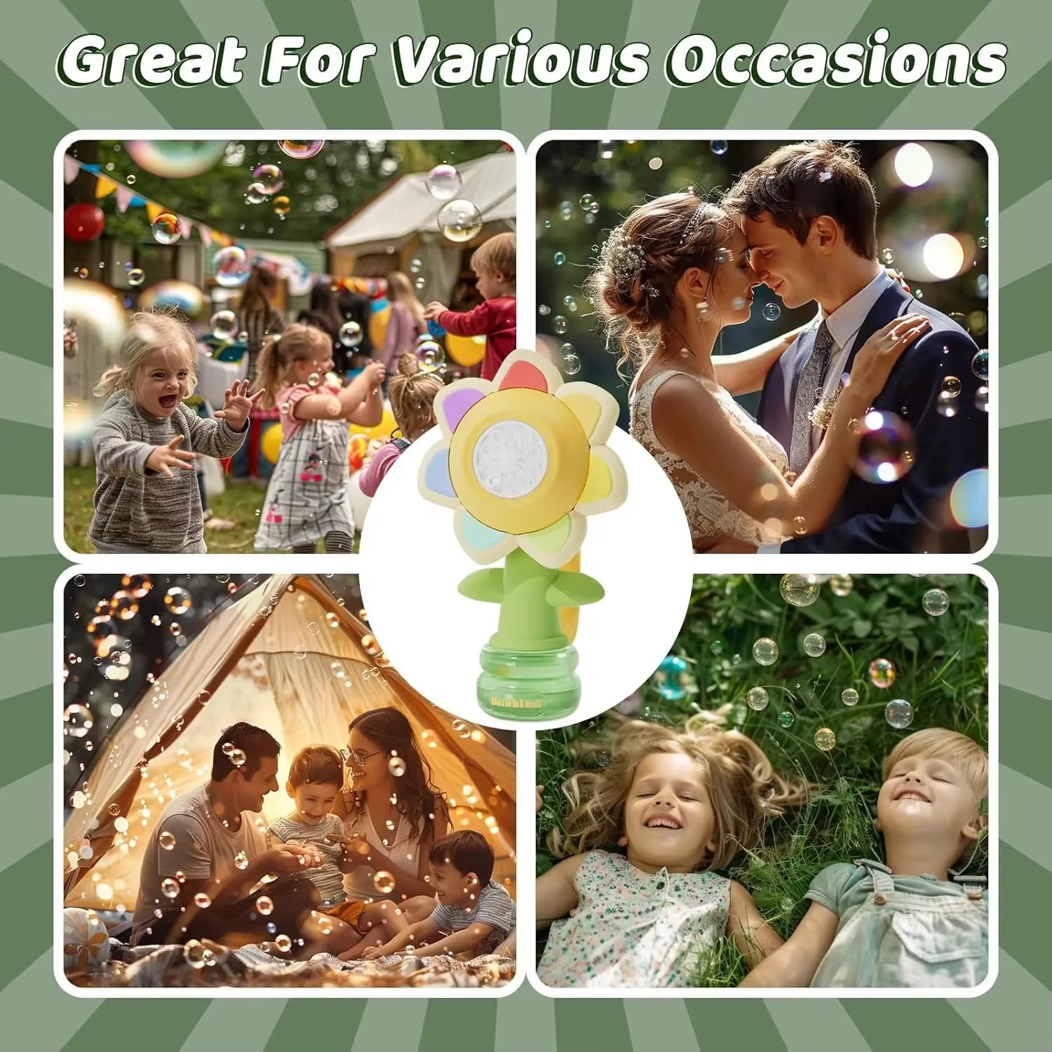 3-Speed Adjustment Sunflower Bubble Machine Adjustment Automatic Portable Blowing Bubble Bath Toy Night Light Birthday Party