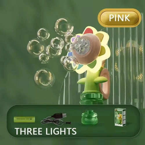 3-Speed Adjustment Sunflower Bubble Machine Adjustment Automatic Portable Blowing Bubble Bath Toy Night Light Birthday Party