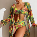 Bohemian Print Sexy Women'S Beach Bikinis Three Pieces Bikini Set Cover up Swimwear High Waisted Bikini Set Women Swimsuit 2025
